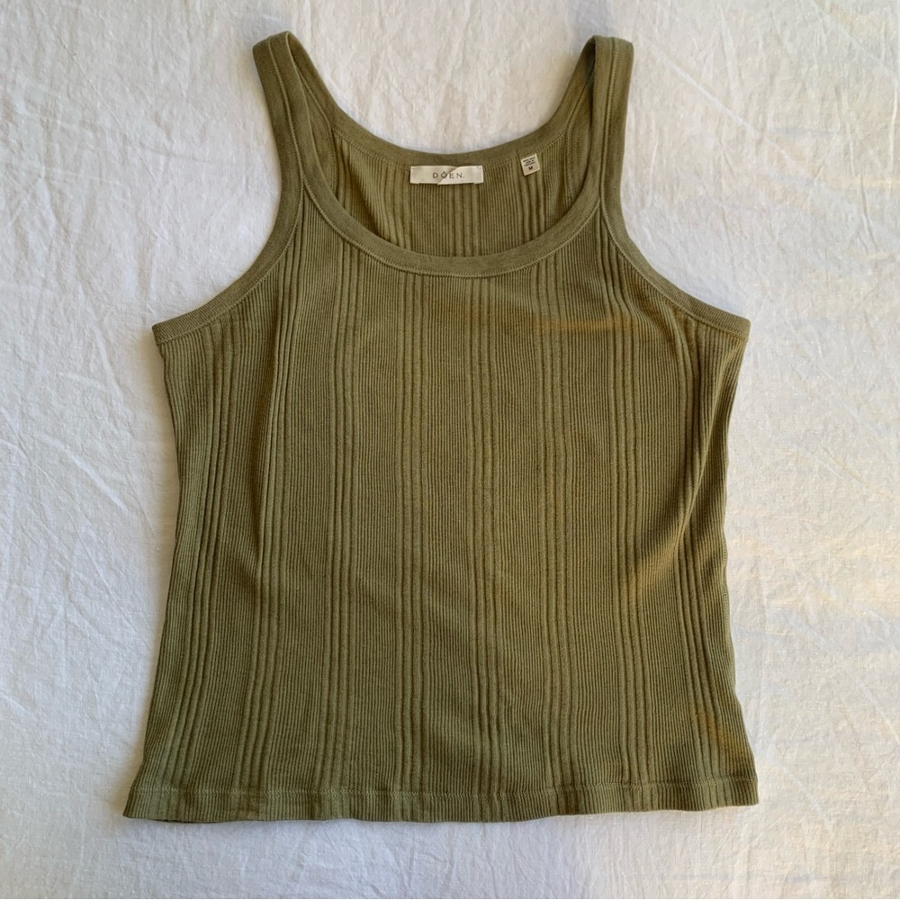 Doen Seine Cotton Cashmere Ribbed Sleeveless Tank Cami Top Pasture Olive Green - Picture 5 of 9